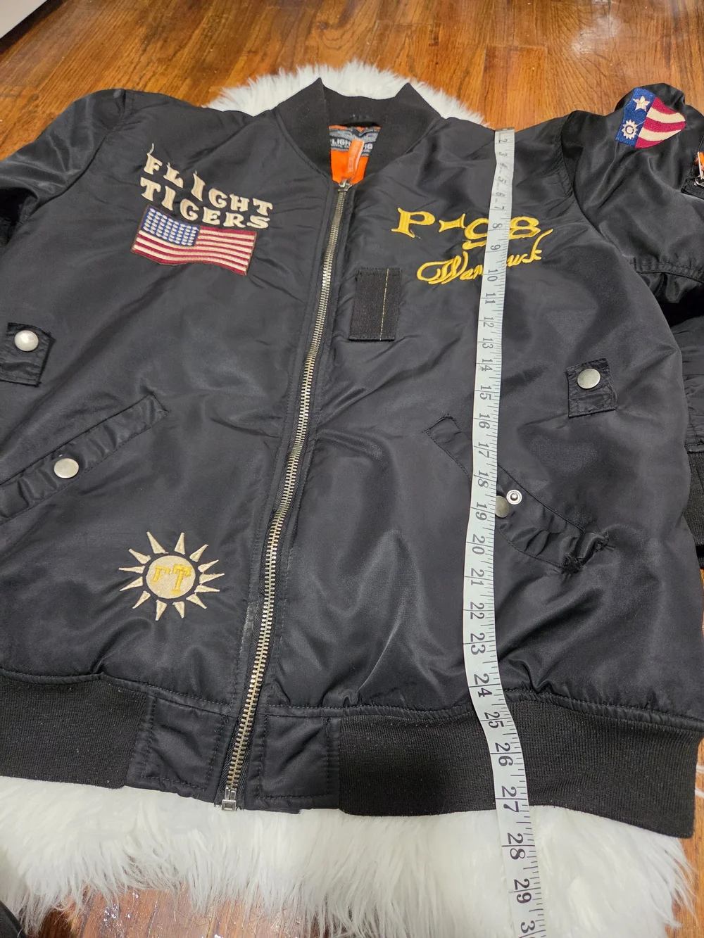 Flight Tigers Black Bomber Jacket with Embroidered Patches